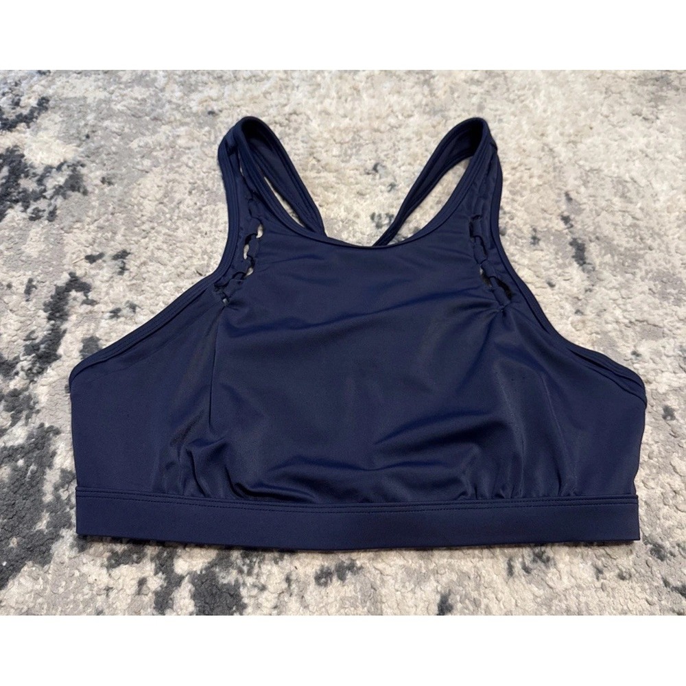 Athleta Womens 34 D/DD Blue Cut Out Cross Back Swim Bikini Top